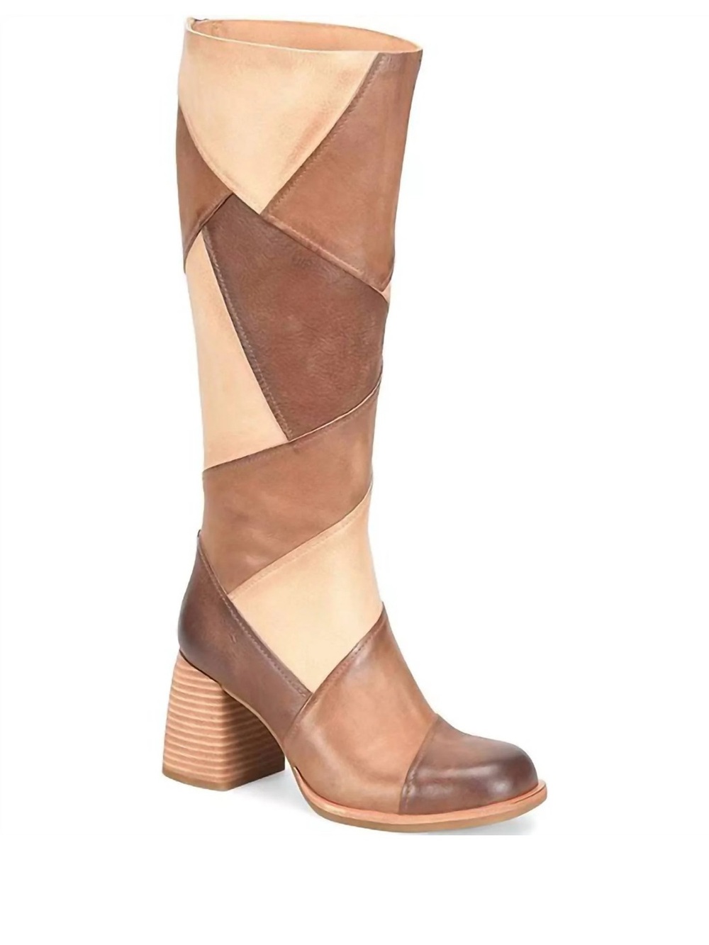 Kork-Ease ASBEE tan combo leather patchwork heeled tall boots